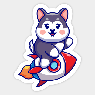 Cute husky riding rocket cartoon Sticker